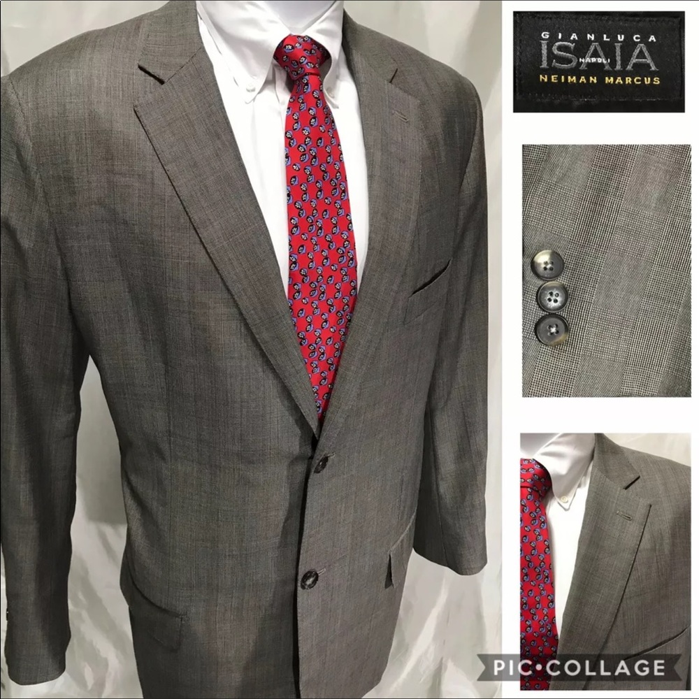 Gianluca Isaia Tan Taupe Glen Plaid Blazer Sport Coat Jacket 44R, Scott Model